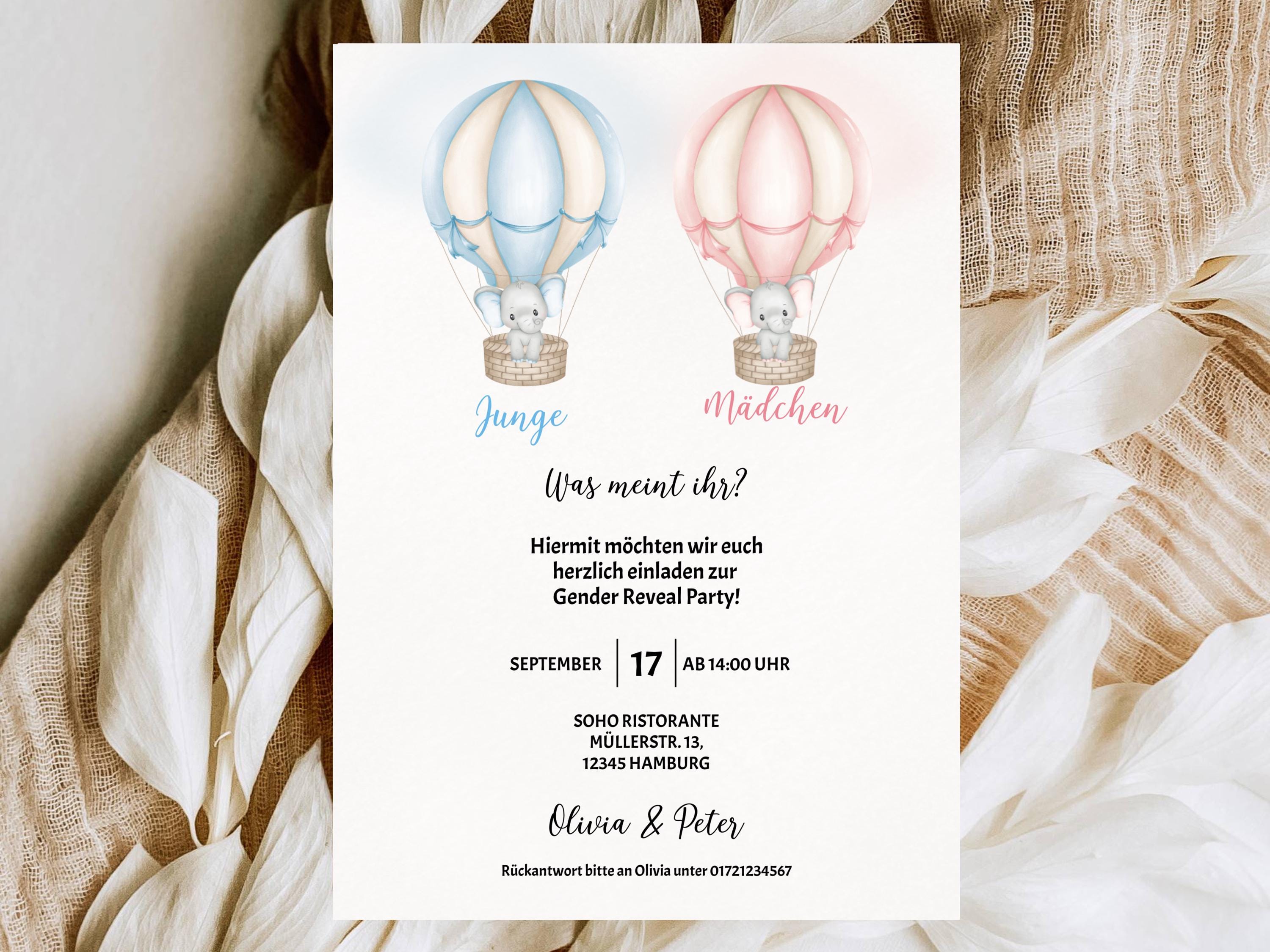 Elefanten Babyparty Einladungskarten – Set Mit 25 Karten & Umschlägen | Für Jungen, Mädchen & Gender Reveal | 10,2x15,2 Cm