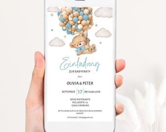 Modello di invito per baby shower da modificare, invito digitale per baby shower per bambino e bambina, modello WhatsApp per baby shower con orsacchiotto, BBS05