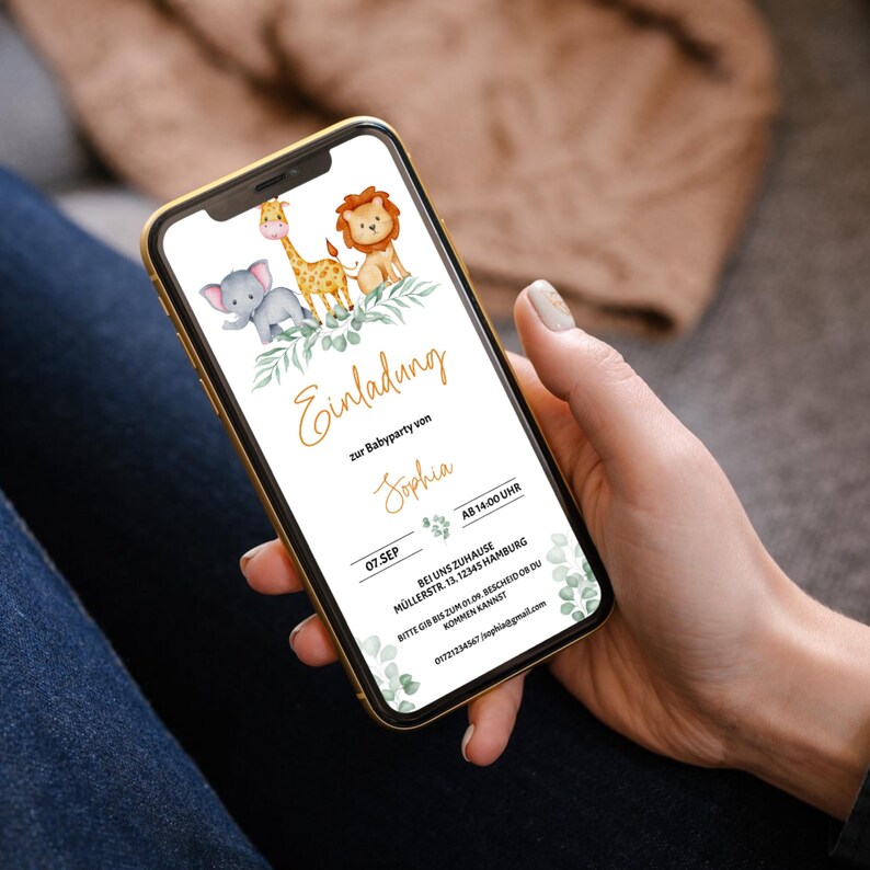 Modello personalizzabile per invito baby shower "Safari", modello elettronico per baby shower, modello WhatsApp per baby shower, BBS02 immagine 5