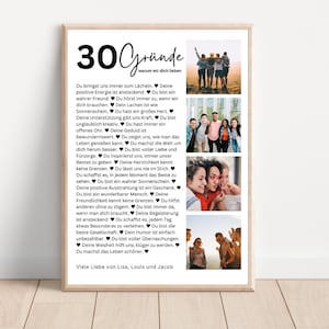 30 Reasons Why We Love You, Poster Template with Pictures, Printable Gift for 30th Birthday Editable, Personalized Decoration