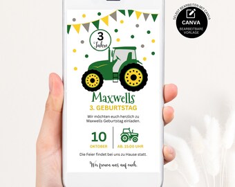 Children's birthday invitation, tractor electronic birth invitation, digital invitation, eCard WhatsApp invitation, GBE22