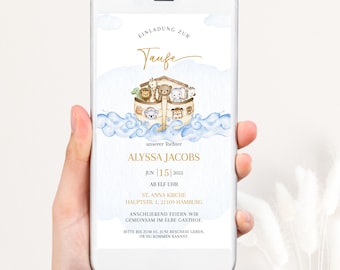 Personalized Noah's Ark Baptism Invitation Digital, Digital Invitation to Baptism for Boys and Girls, WhatsApp Invitation to Baptism, TF20