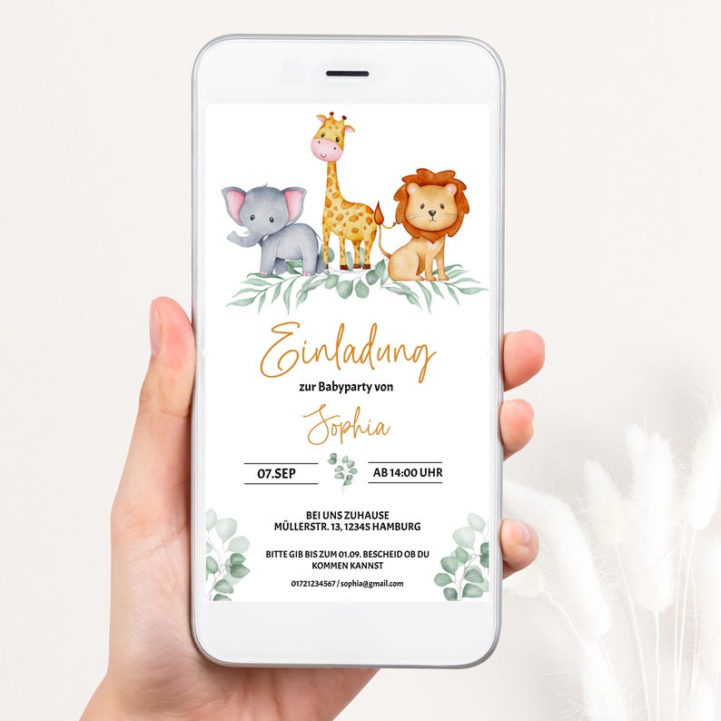 Modello personalizzabile per invito baby shower "Safari", modello elettronico per baby shower, modello WhatsApp per baby shower, BBS02 immagine 1