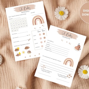 Tarjeta de deseos y juego de adivinanzas BabyParty imprimible descargable, descarga digital