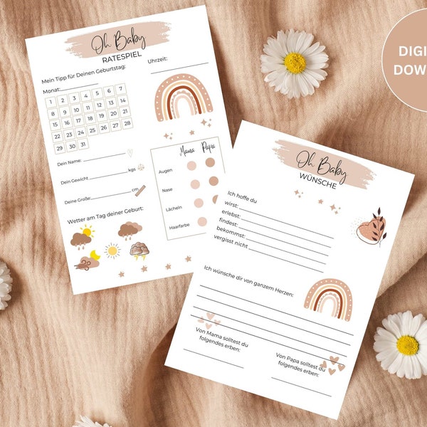 Downloadable Printable BabyParty Guessing Game and Wishes Card, Digital Download