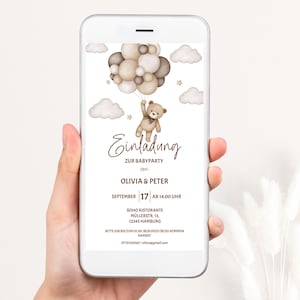 Plantilla personalizable de invitación para baby shower con osito de peluche, plantilla electrónica de Canva para baby shower, plantilla de WhatsApp para baby shower, BBS04