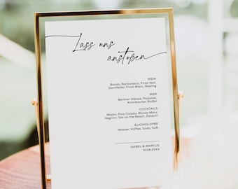 Minimalist editable bar menu template, wedding drink menu sign, modern drink menu sign, "Let's Drink" bar menu, TN09