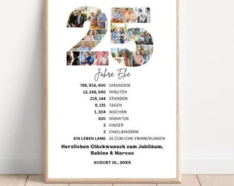 25th Wedding Anniversary Gift, Poster Template with Pictures, Printable Anniversary Gift Editable, Personalized Decoration