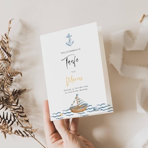 Kirchenheft Boot und Wal Druckbar, Boot Kirchenheft, Taufheft für Kirche, Taufe Heft Programm Digitale Vorlage A4, TF01