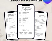 Zeitplan für die Hochzeit, Minimalistische Hochzeits-Zeitplan, Personalisierbare Tagesablauf Vorlage, Hochzeitsprogramm auf Deutsch