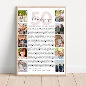 50 Gründe, warum wir dich lieben, Poster Vorlage mit Bildern, Druckbares Geschenk zum 50. Geburtstag bearbeitbar, personalisierte Dekoration
