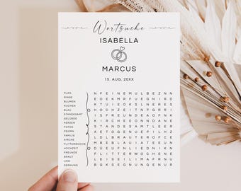 Editable Wedding Word Search Game, Minimalist Printable Wedding Game, Wedding Activity Canva Game Template | HS01