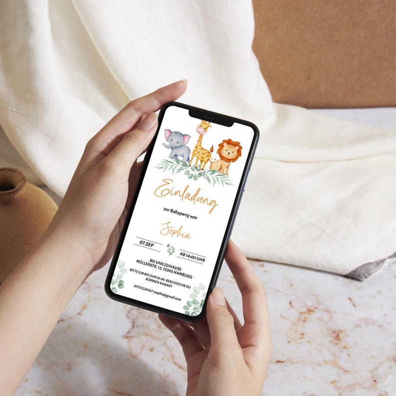 Modello personalizzabile per invito baby shower "Safari", modello elettronico per baby shower, modello WhatsApp per baby shower, BBS02 immagine 10