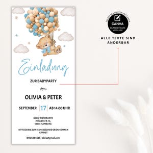 Baby Shower Invitation Template to Edit, Digital Invitation Baby Shower Boy Girl, Teddy Bear Baby Shower WhatsApp Template, BBS05 image 2