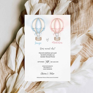 Elefant Gender Reveal Party Digitale Einladung, Digitale Einladung zur Gender Reveal Party Deutsch,  Vorlage zum Drucken, GR04