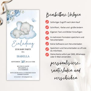 Baby Shower Invitation Template to Edit, Digital Invitation Baby Shower Boy, Elephant Flowers Baby Shower WhatsApp Template, BBS23 image 3