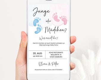 Invito digitale per festa di rivelazione del sesso, invito digitale per festa di rivelazione del sesso in tedesco, modello WhatsApp, maschio o femmina, GR05