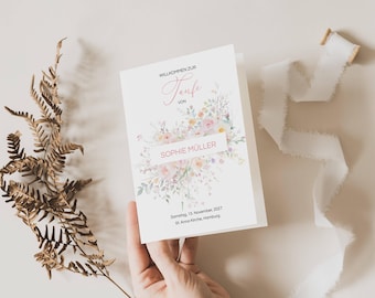 Pink flowers church service booklet to print, flower church booklet PDF, baptism booklet program digital template, TF22