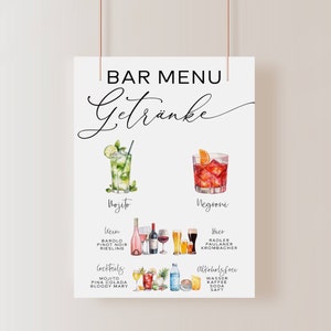 Drinks template, wedding menu template, bar menu sign, customizable template, german