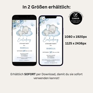 Baby Shower Invitation Template to Edit, Digital Invitation Baby Shower Boy, Elephant Flowers Baby Shower WhatsApp Template, BBS23 image 6