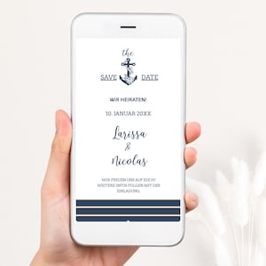 Maritime nautical save the date template, nautical anchor striped printable save the date template, digital save the date, WhatsApp, SVD04