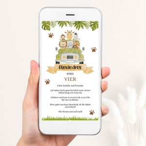 Invitación de cumpleaños para niños, invitación de cumpleaños infantil, motivo de animales, invitación de nacimiento de animales del bosque, descarga digital, WhatsApp, GBE24