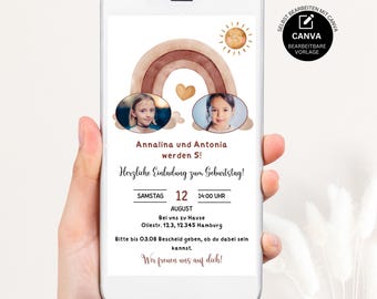 Twins birthday invitation with photo, digital birthday invitation, editable birthday invitation, invitation with photo, GBE56