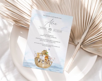 Baptism Invitation Noah's Ark, Noah's Ark Invitation to Baptism for Girls and Boys, Design and Print Yourself, TF03