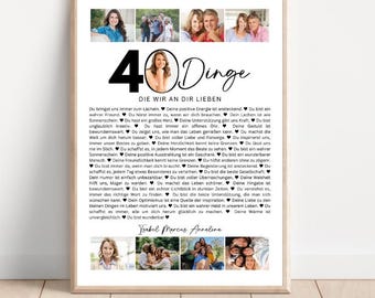 40 Things We Love About You, Poster Template with Pictures, Printable 40th Birthday Gift, Editable Personalized Decoration
