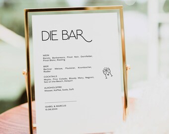 Minimalist editable bar menu template, wedding drink menu sign, modern drink menu sign, “Let’s Drink” bar menu, TN11