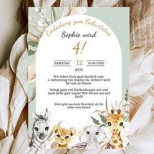 Invito di compleanno Safari, invito di compleanno per bambini in tedesco, modello Canva PDF, GBE01