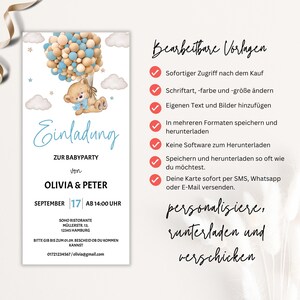 Baby Shower Invitation Template to Edit, Digital Invitation Baby Shower Boy Girl, Teddy Bear Baby Shower WhatsApp Template, BBS05 image 3