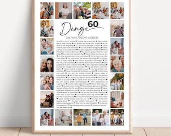 60 Things We Love About You, Poster Template with Pictures, Printable 60th Birthday Gift, Editable, Personalized Decoration