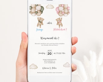 Gender Reveal Party Digital Invitation, Digital Invitation to Gender Reveal Party, Boy or Girl Party Invitation, Mobile Template, GR10