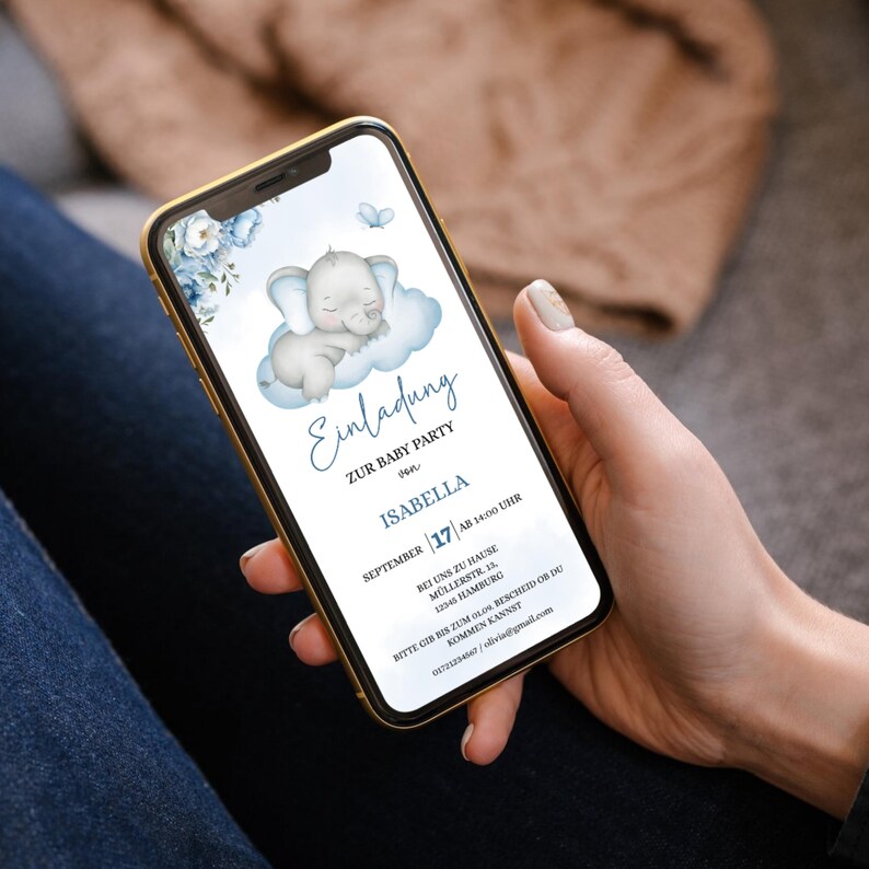 Baby Shower Invitation Template to Edit, Digital Invitation Baby Shower Boy, Elephant Flowers Baby Shower WhatsApp Template, BBS23 image 5