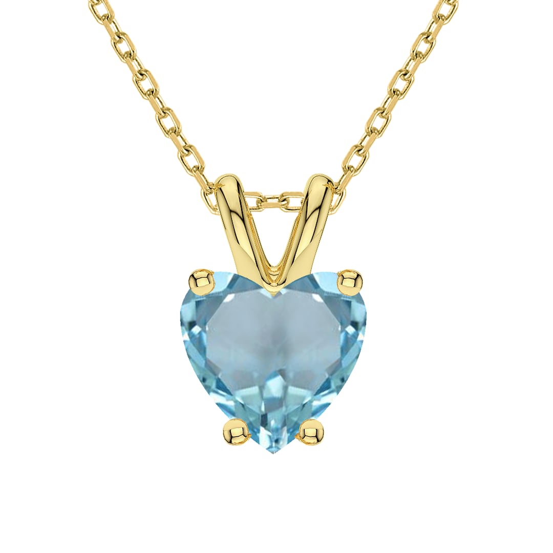 Heart Shape Swiss Blue Topaz Solitaire Necklace for Women, 14K Gold ...