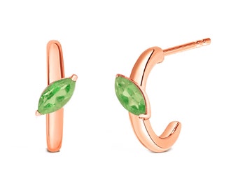 Marquise Cut Green Peridot J Shape Hoop Earrings for Women,14K Gold Finsh August Birthstone Peridot Hoop Earrings, Ladise J Shape Earrings