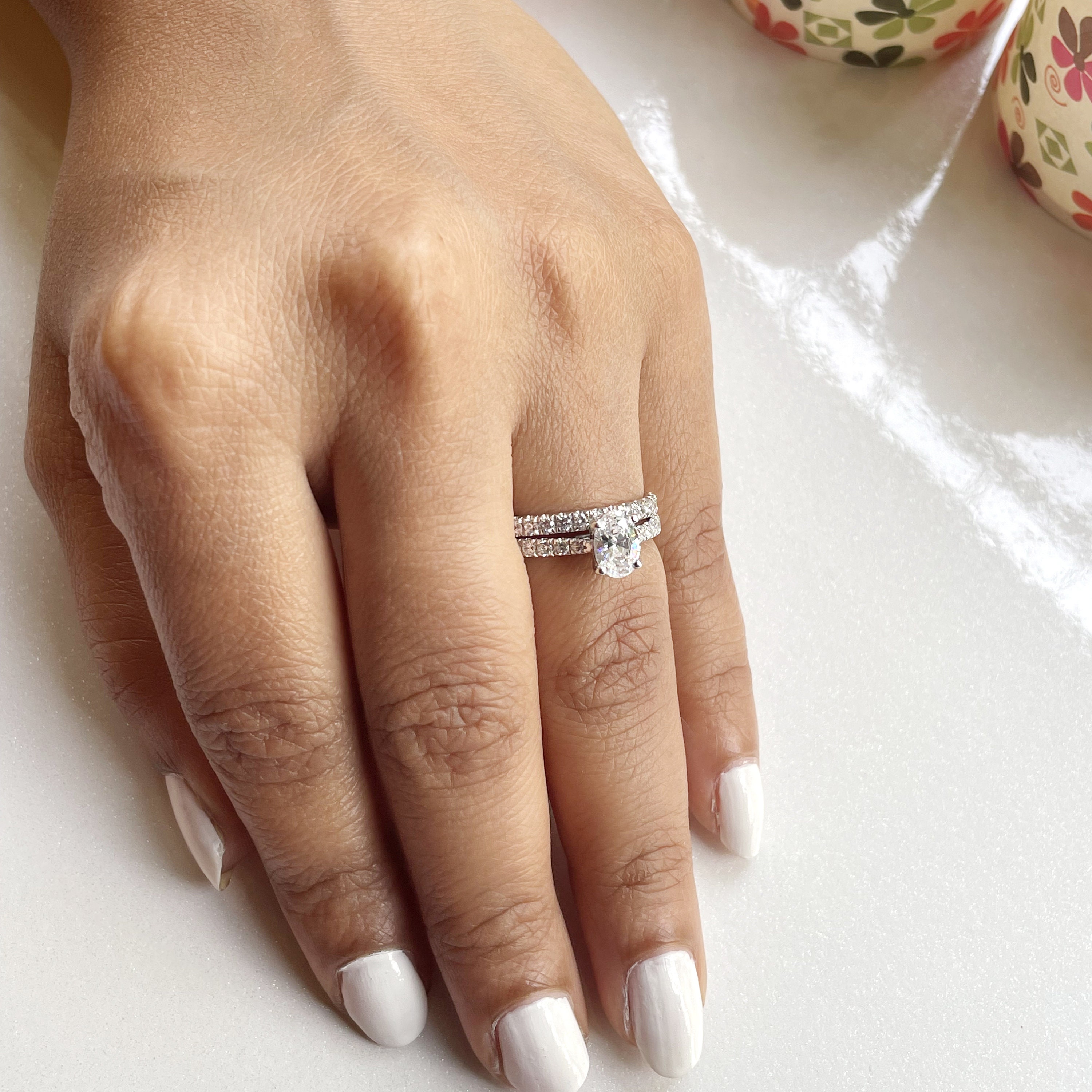 0.75 Ct Certified Oval Cut Natural Moissanite Engagement Ring Set for Women 14K Solid Gold Bridal Solitaire Accent Real Moissanite Ring Set Etsy
