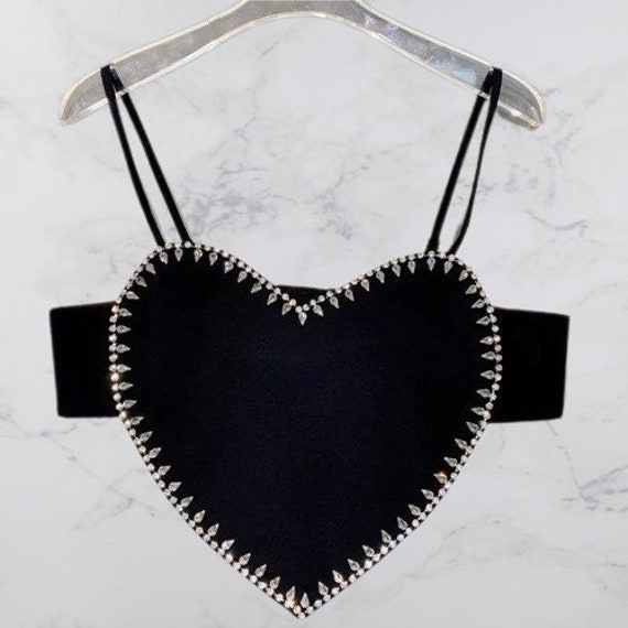 Crystal Heart Top, Embellished Heart Shaped Top, Crop Top, Trendy