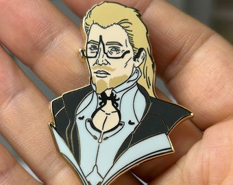 Warframe Inspired Loid Hard Enamel Enamel Pin, 1.75" double post, Gold Plating , Screen Printed Details