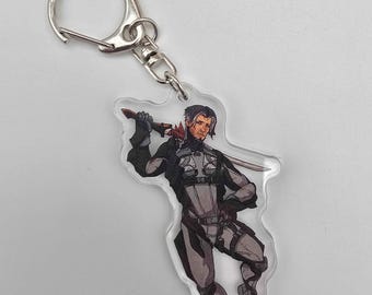 Warframe Inspired Arthur Nightingale Acrylic Charm, Carabiner Style Clip Hex Member Keychain