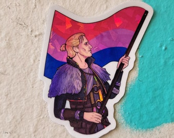 3'' Sticker inspired by Anders from Dragon Age in Cracked Holo Vinyl - Bisexual Flag Edition for Pride Month
