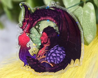 Wrathion Inspired 3" Star Holographic Charm - Warcraft Inspired Keychain - Black Dragonflight Charm - WoW Wrathion - Holo Keychain