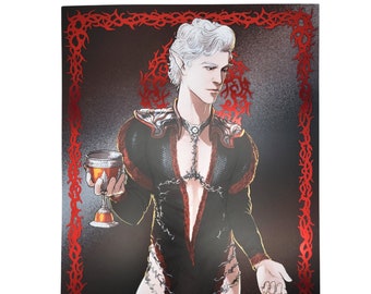 Stampa artistica ispirata ad Astarion con lamina rossa - Stampa fanart The Pale Elf con decorazioni in lamina rossa