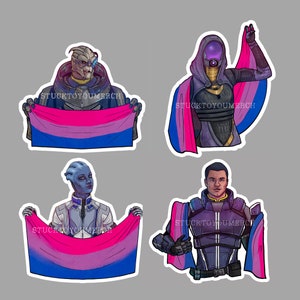Mass Inspired Love Interest Bisexual Pride Flags - Garrus Vakarian Liara Kaidan Alenko Tali&#39;Zorah