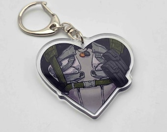 Warframe Inspired Heart Arthur Nightingale Acrylic Charm, Carabiner Style Clip Hex Member Keychain
