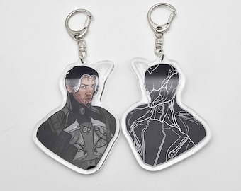 Warframe Inspired Arthur & Excalibur Acrylic Charm, Carabiner Style Clip Hex Member Keychain
