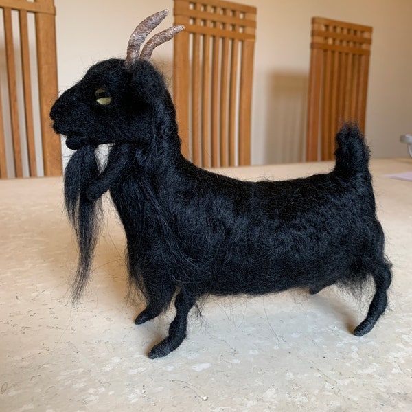 Needle felted Black Phillip Goat, Hand Made, Gift, Farm, Animal, Collectable