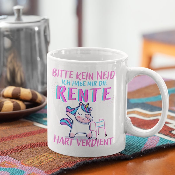 Lustige Tasse für glückliche Rentner! Tolles Geschenk für frischgebackene Rentner und Rentnerinnen mit Freude am Ruhestand! Einhorn Senioren