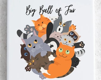 Big Ball of Fur Cat Coaster – Funny Square Ceramic Drink Coaster – Gift for Cat Lovers – Cute Whimsical Cat Decor